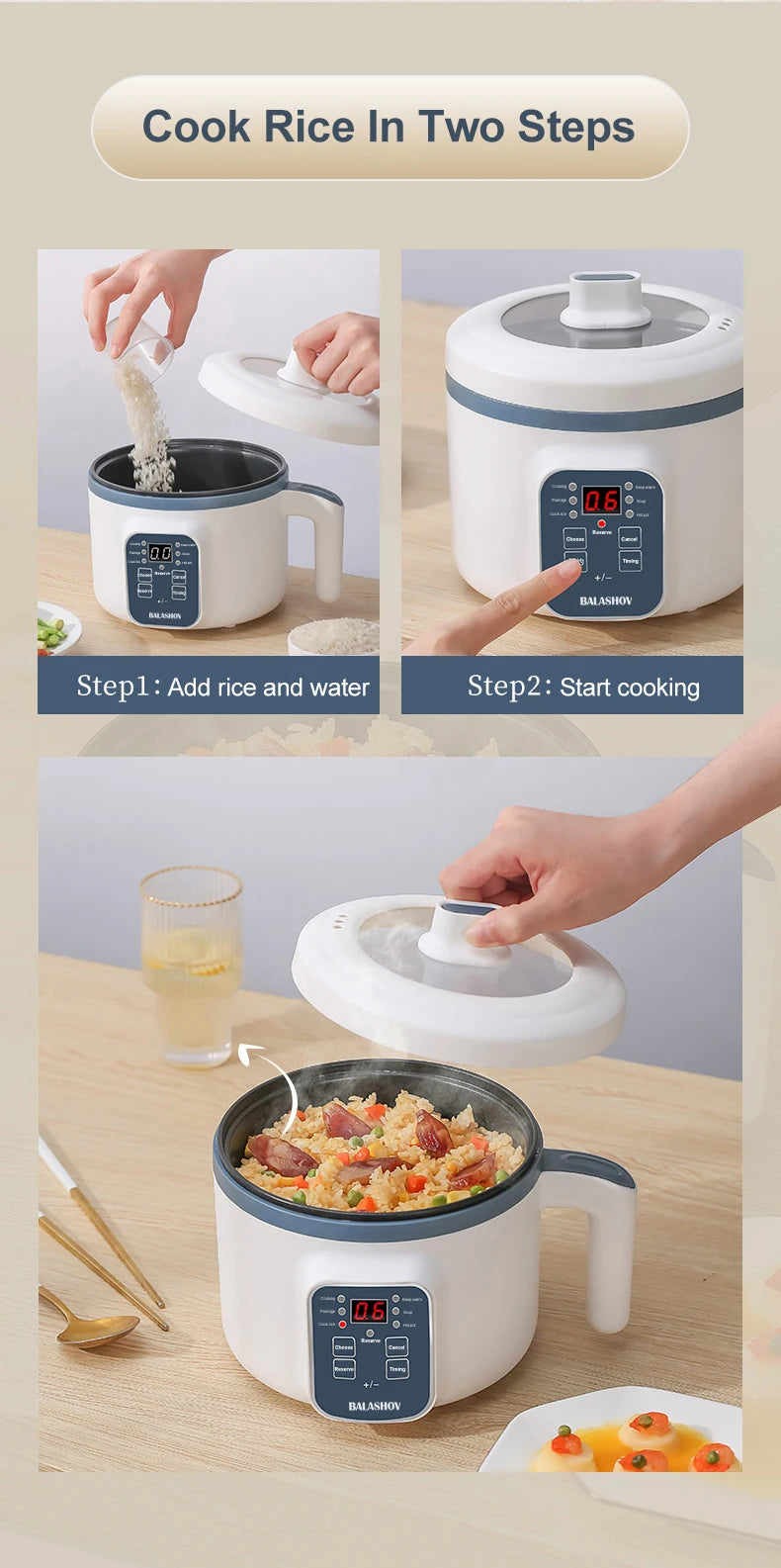 1.7L Electric Rice Cooker 1-2 People Household Non-stick Pan Single/Double Layer Hot Pot Cooking pot Electric Rice Cooker EU/US