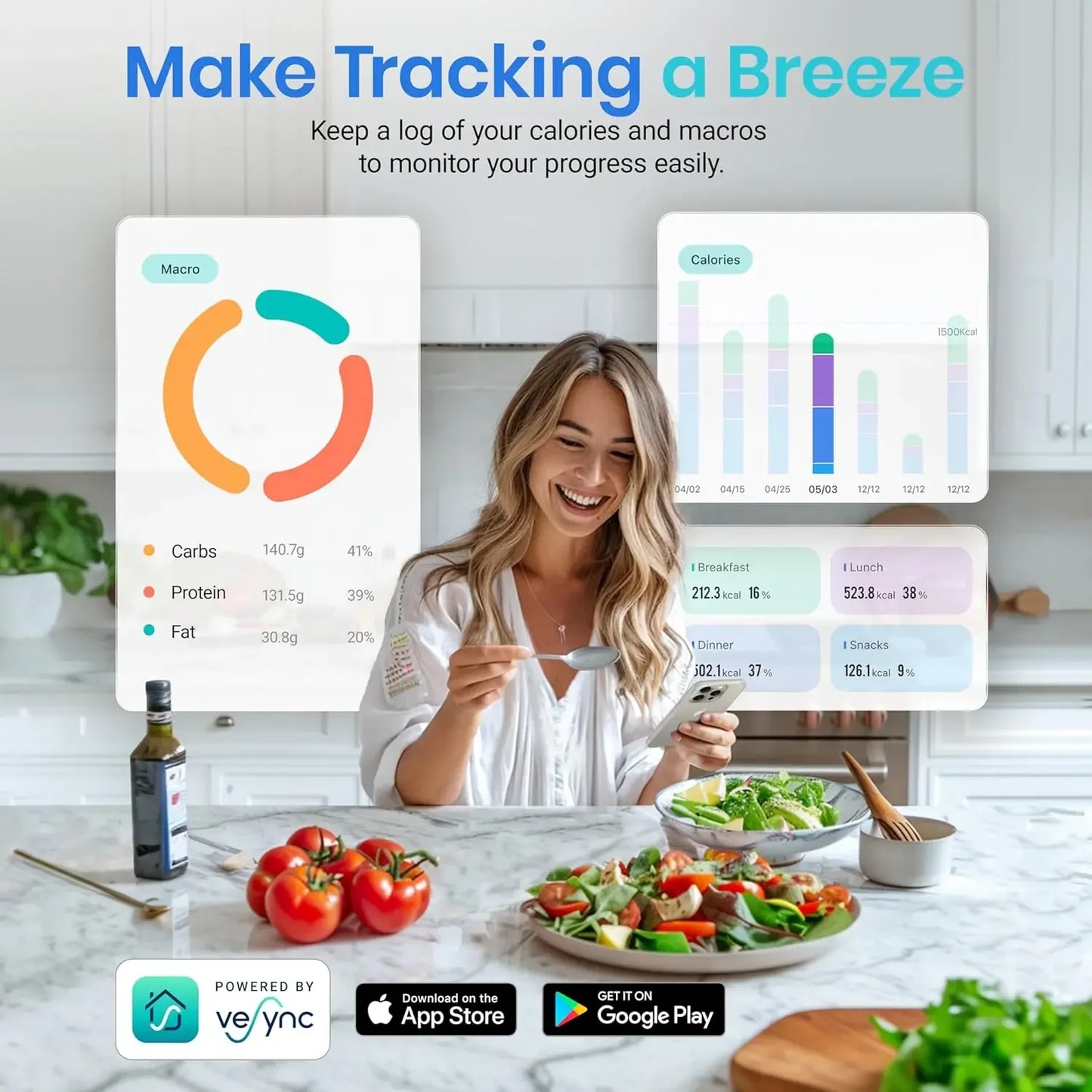 Kitchen Scale with Nutritional Calculator, App with 19 Nutrients Tracking Calorie,