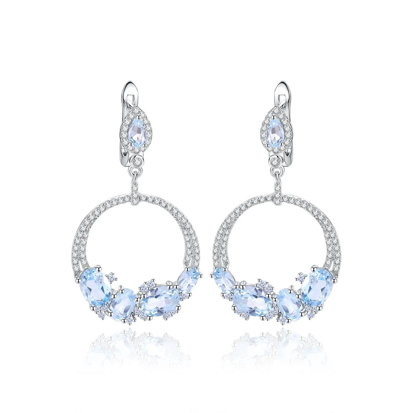 Luxury Topaz Jewelry Natural Sky Blue Topaz Statement Dangle Earrings 925 Sterling Silver Handmade Circle Earrings