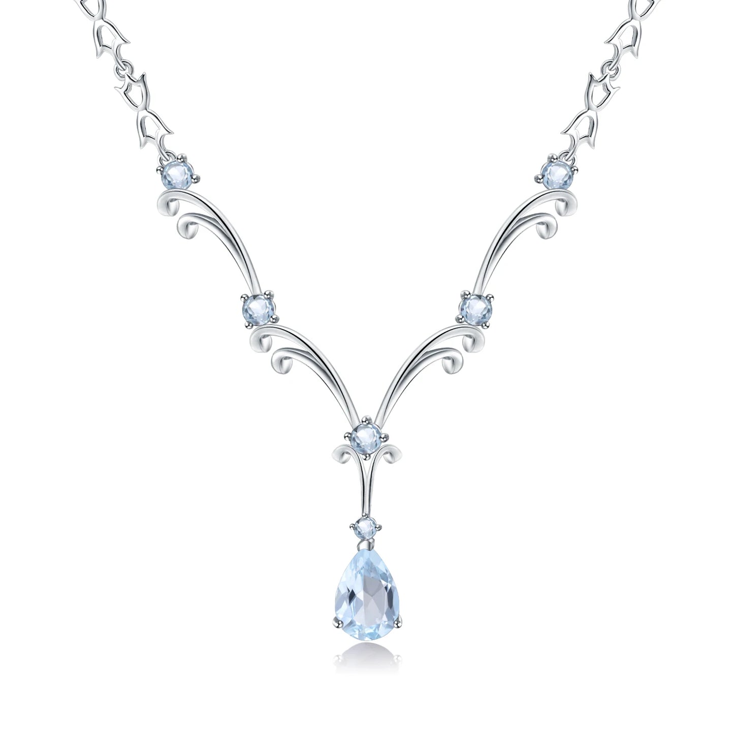 Natural Sky Blue Topaz Gemstone Pendant Necklace for Women Luxury 925 Sterling Silver Vintage Fine Jewelry