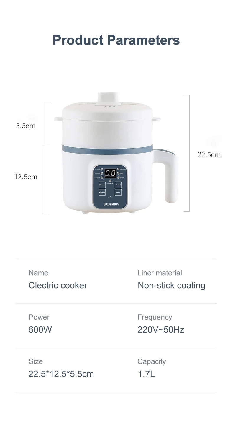 1.7L Electric Rice Cooker 1-2 People Household Non-stick Pan Single/Double Layer Hot Pot Cooking pot Electric Rice Cooker EU/US