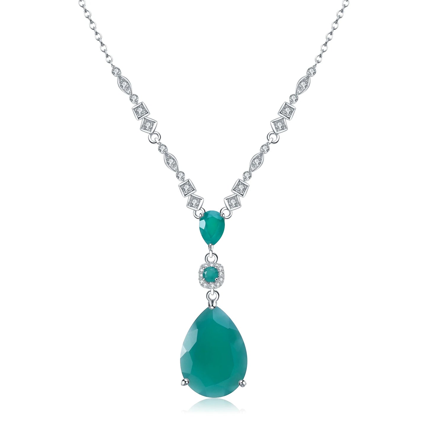 Sterling Silver Vintage Jewelry Natural Green Agate Gemstone Pendant Necklace for Women Wedding Fine Jewelry