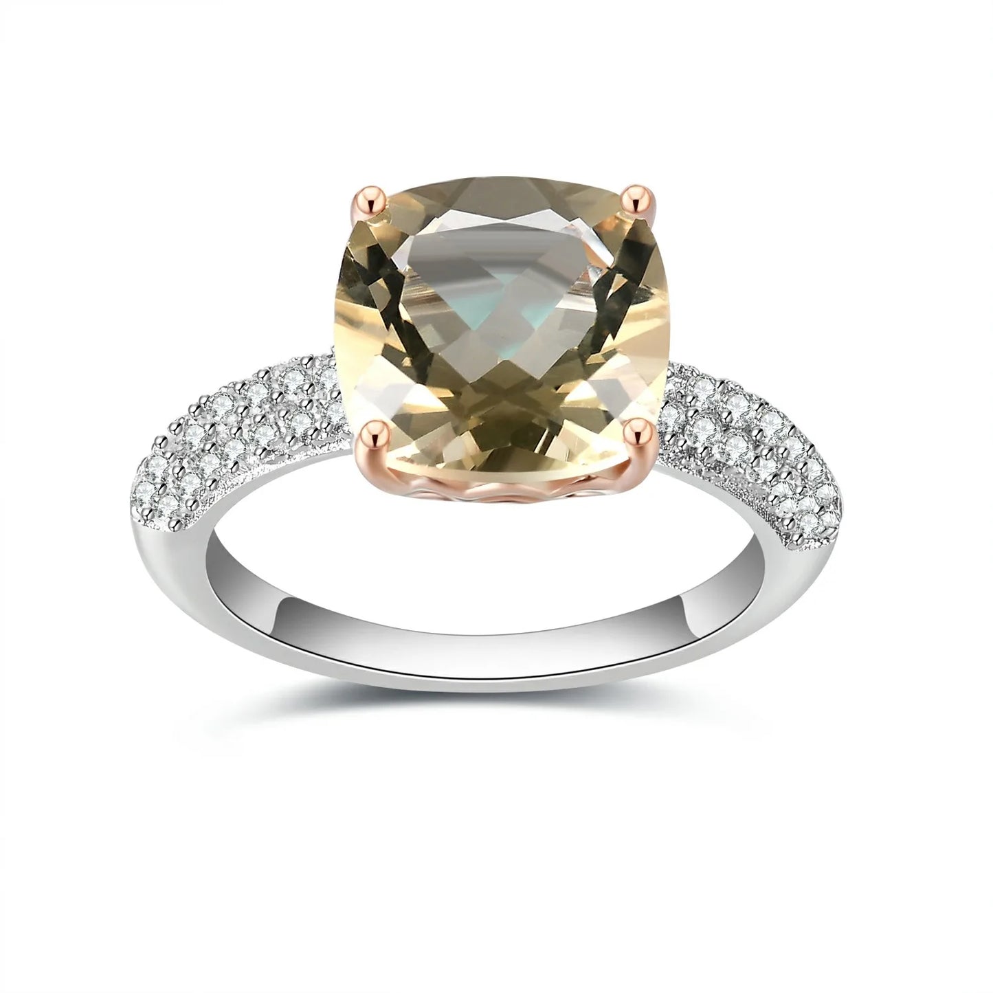 *10mm Cushion Natural Rose Quartz Statement Ring 925 Sterling Silver Gemstone Candy Rings For Women Fine Jewelry