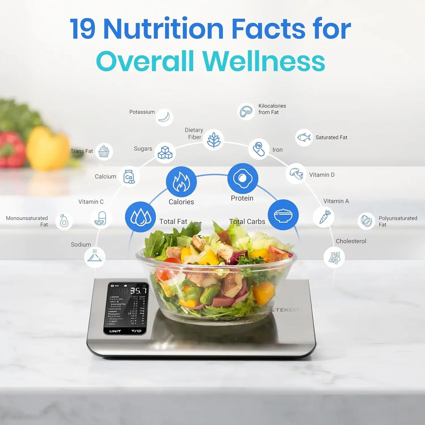 Kitchen Scale with Nutritional Calculator, App with 19 Nutrients Tracking Calorie,