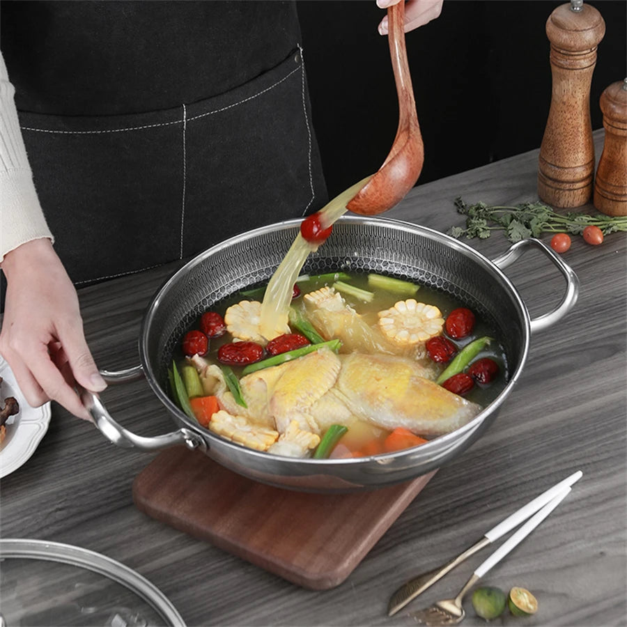 Stainless Steel Pan, Cooking Pan, Double-sided Honeycomb Frying Pan, Non-stick Pan with Lid Induction Cooker Gas Stove Universal
