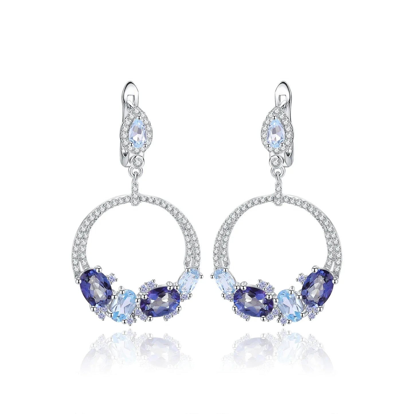 Luxury Topaz Jewelry Natural Sky Blue Topaz Statement Dangle Earrings 925 Sterling Silver Handmade Circle Earrings