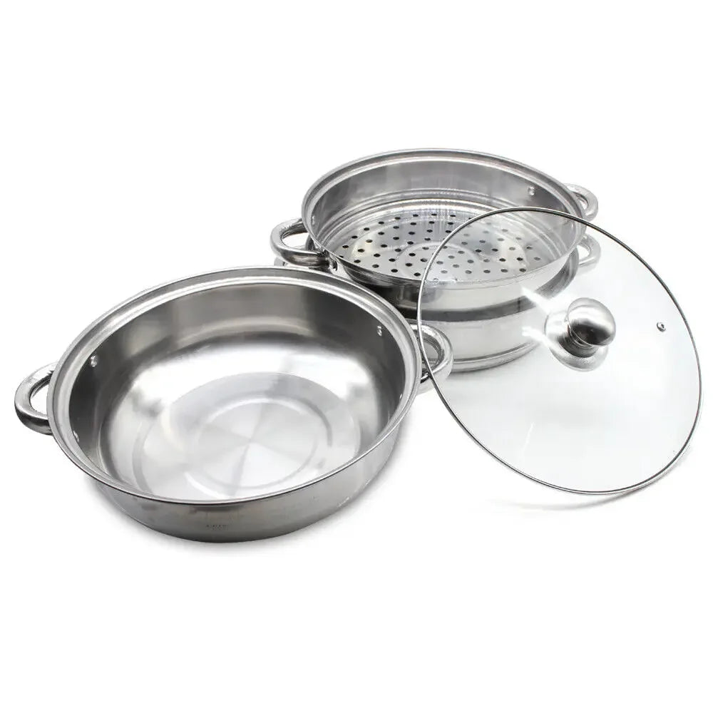 3-Tier Stainless Steel Steam Pot with Glass Lid