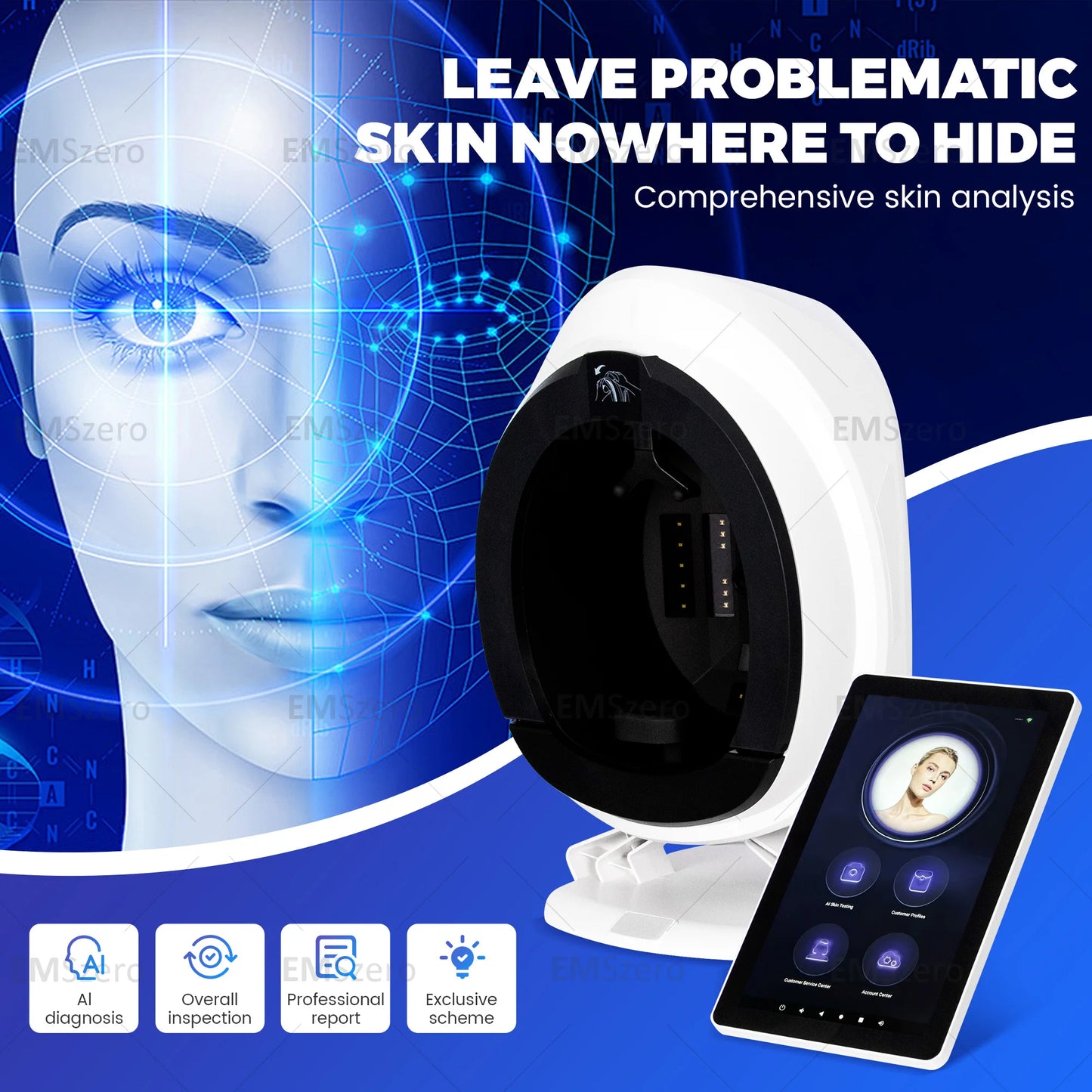 3D AI Facial Skin Analyzer Detection Skin Problem Diagnosis 8 Spectrum Professional Analysis Beauty Salon Equipment