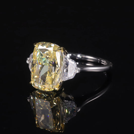 Diamond-fire CZ- Fancy Light Yellow Three Stone Engagement Ring 925 Sterling Silver Statement Rings For Women