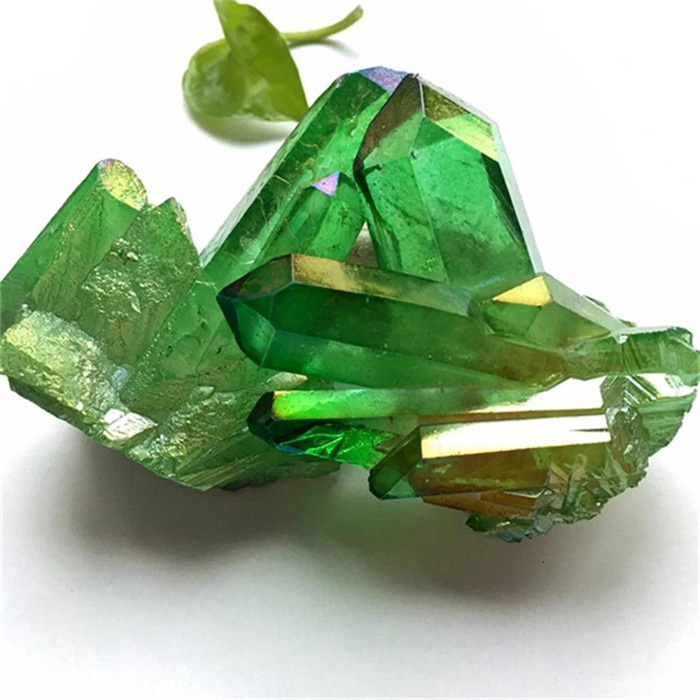 Green Titanium Quartz Crystal Cluster