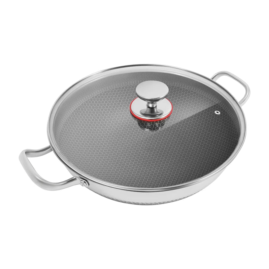 Stainless Steel Pan, Cooking Pan, Double-sided Honeycomb Frying Pan, Non-stick Pan with Lid Induction Cooker Gas Stove Universal