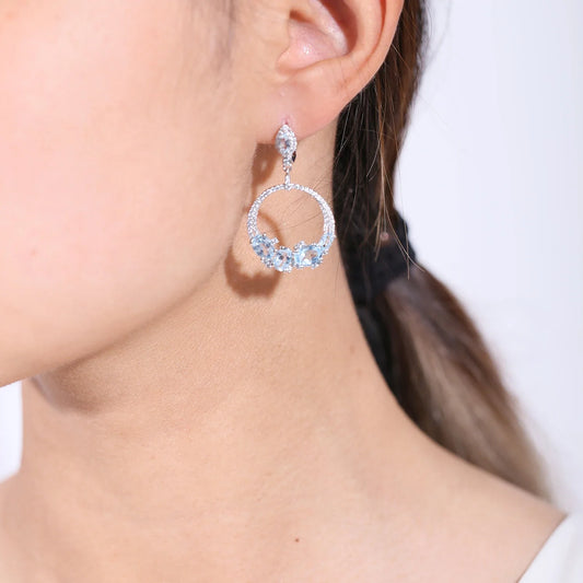 Luxury Topaz Jewelry Natural Sky Blue Topaz Statement Dangle Earrings 925 Sterling Silver Handmade Circle Earrings