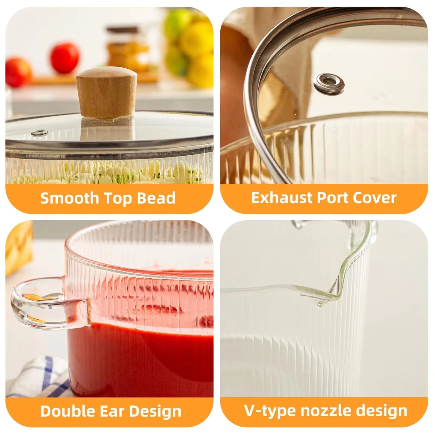 2 Pcs Clear Heat Resistant Hand Cookware With Lid