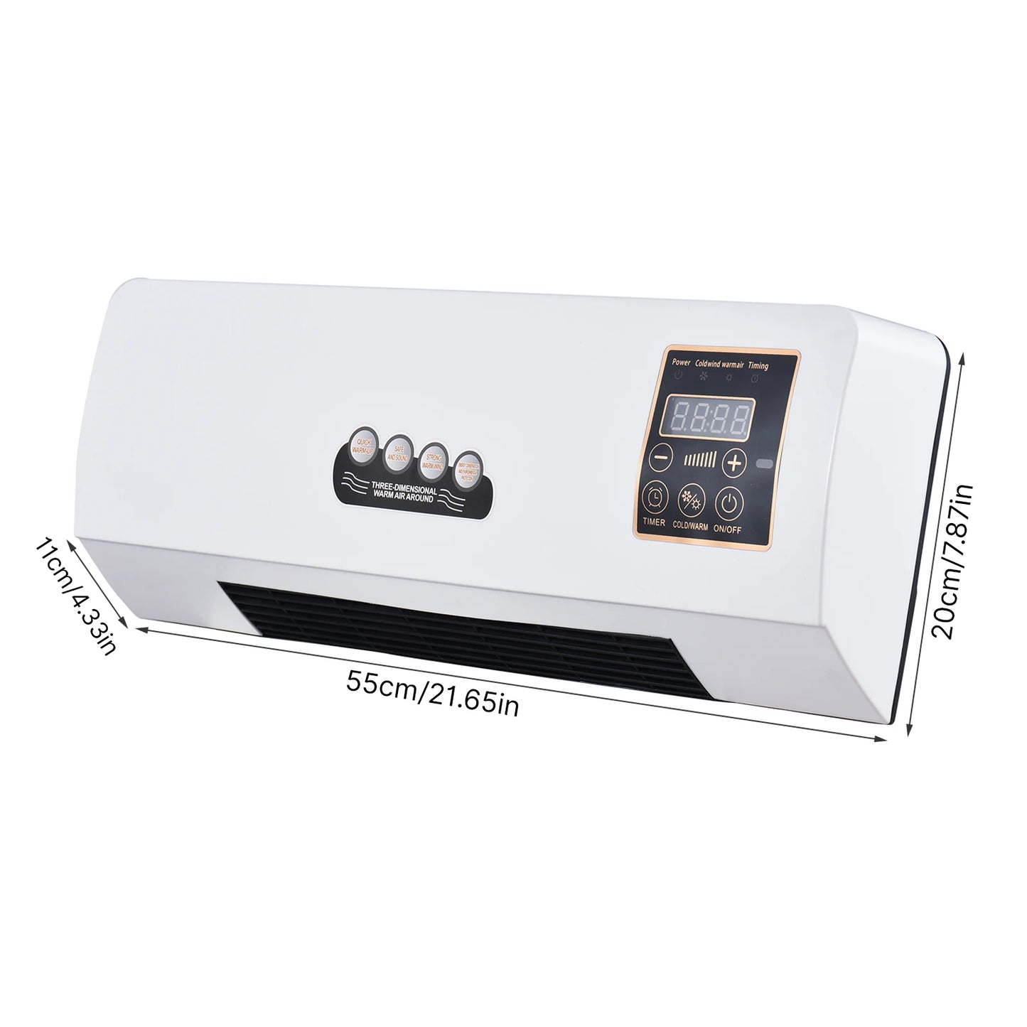 2-in-1 Heater and Fan Combo Timing Wall Mounted Electric Fan and Space Heater 1800W with Remote Control for Dormitory Home