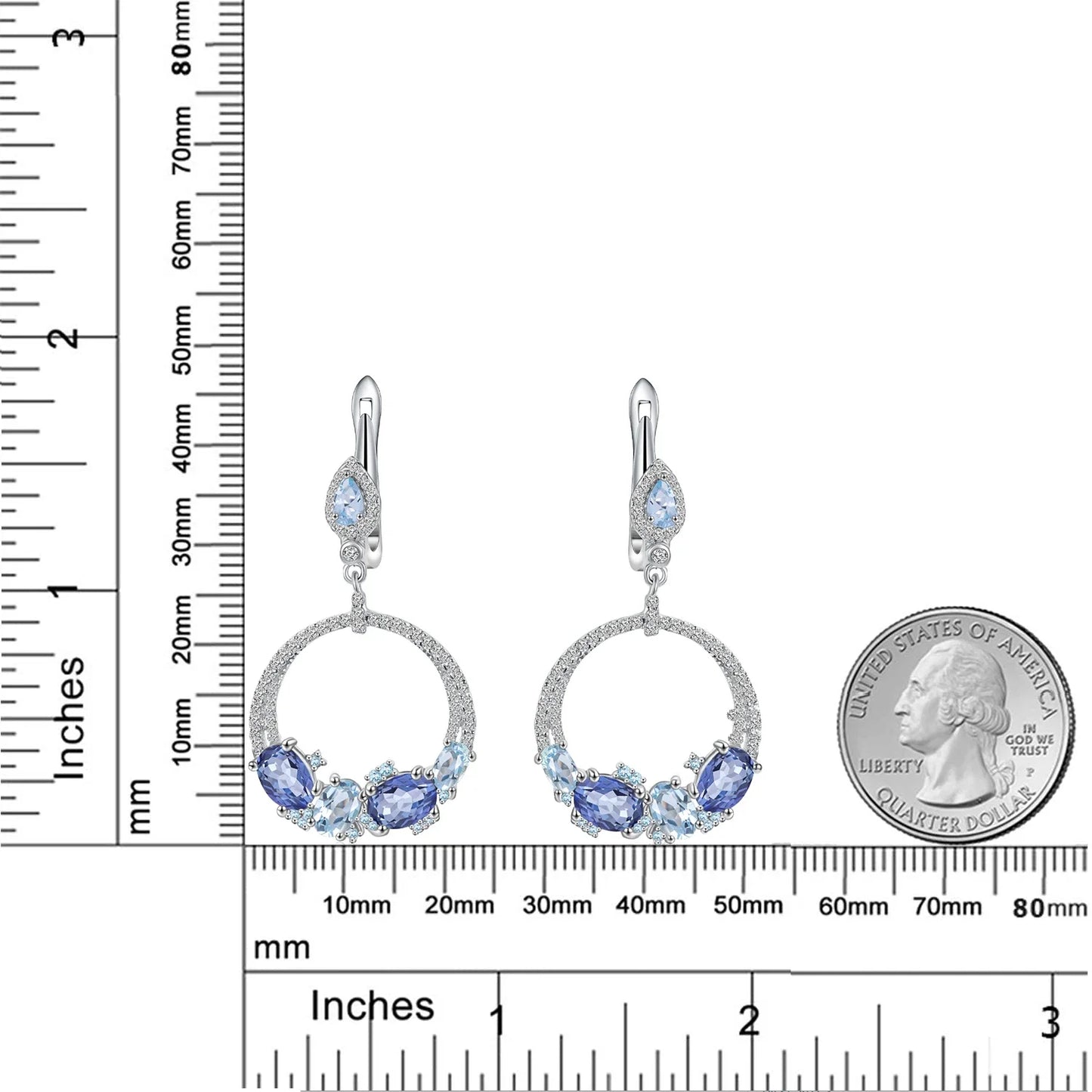 Luxury Topaz Jewelry Natural Sky Blue Topaz Statement Dangle Earrings 925 Sterling Silver Handmade Circle Earrings