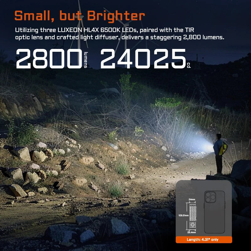 Led flashlight EDC LUXEON HL4X Leds 2800 lumens 340 meters 18650 battery multi-color auxiliary lights