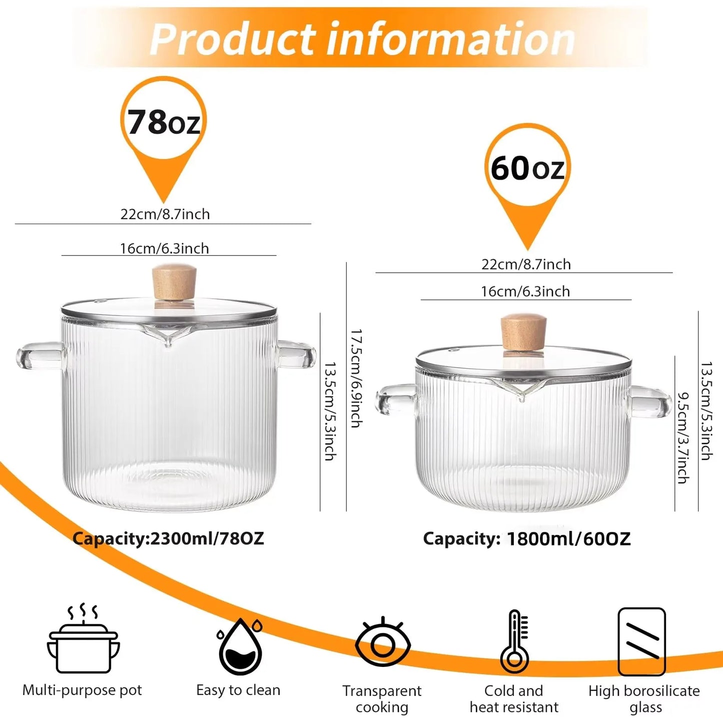 2 Pcs Clear Heat Resistant Hand Cookware With Lid