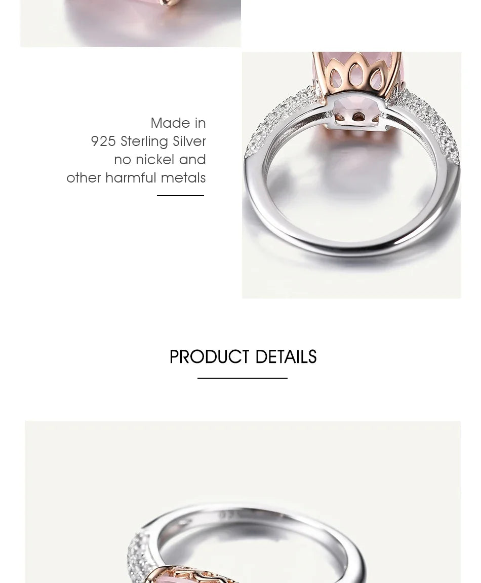 *10mm Cushion Natural Rose Quartz Statement Ring 925 Sterling Silver Gemstone Candy Rings For Women Fine Jewelry