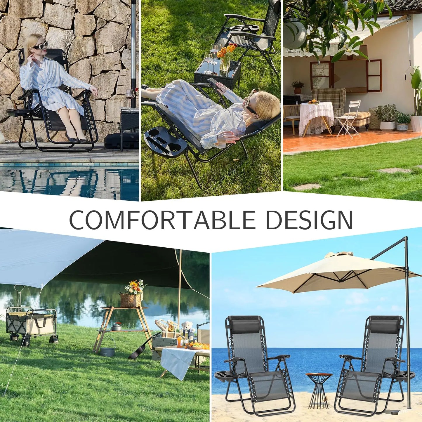 Zero Gravity Set of 2 Portable Recliner Camping Chairs