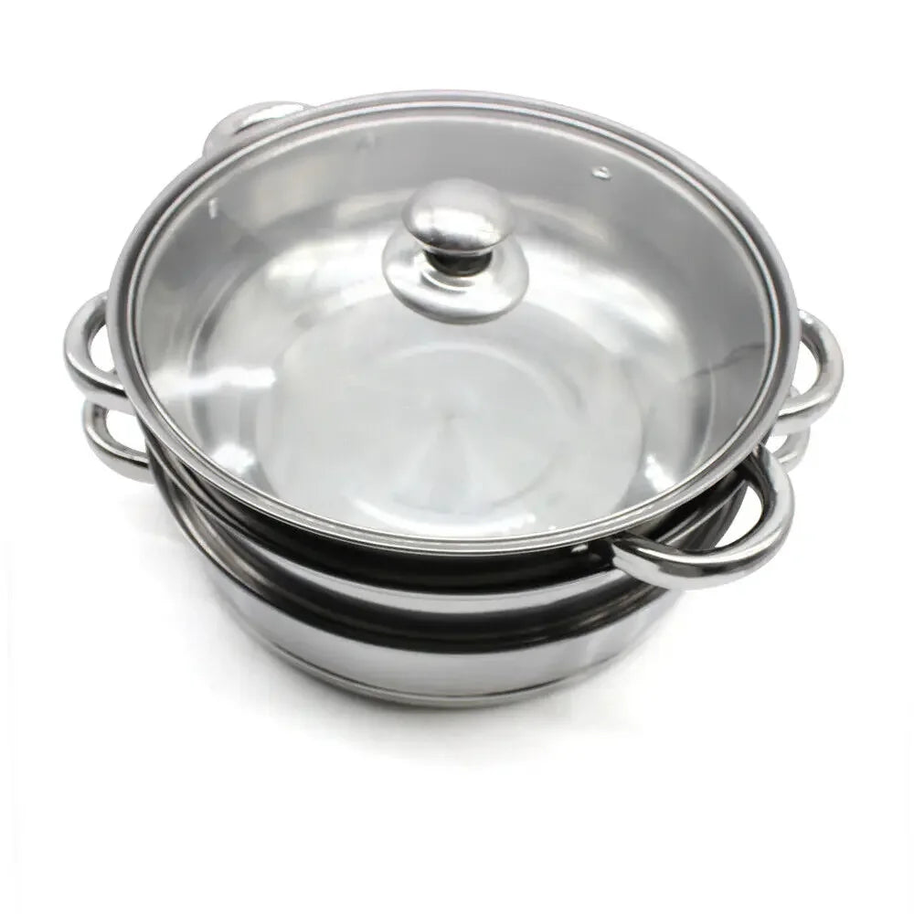 3-Tier Stainless Steel Steam Pot with Glass Lid