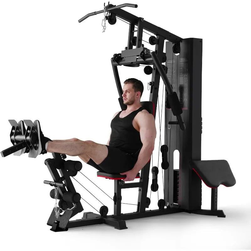 Home Gym Station with 150LBS Weight Stack, Multifunctional Home Gym Equipment,