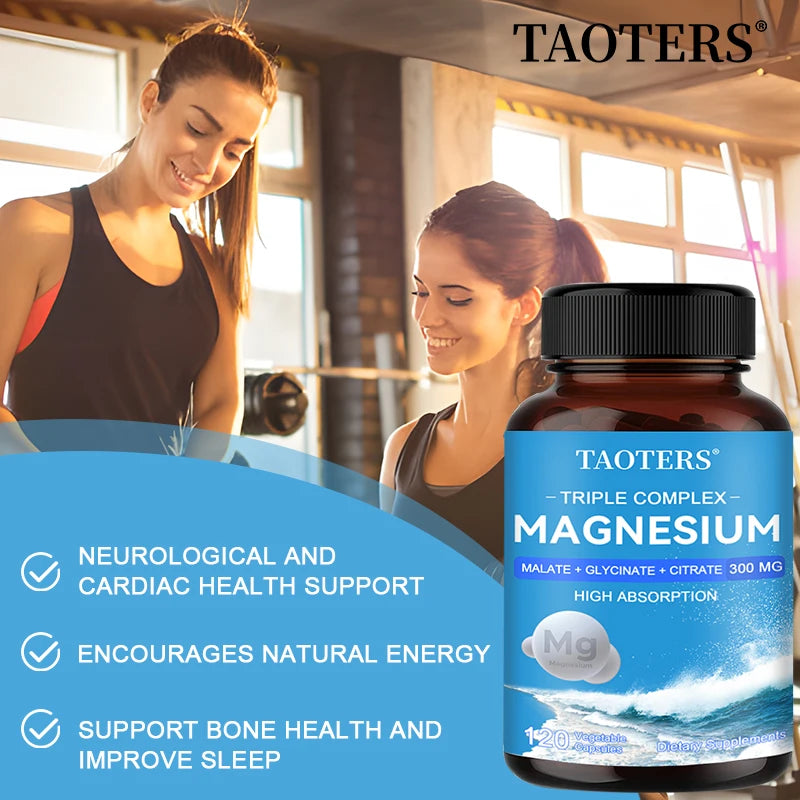 Magnesium Malate + Glycine + Magnesium Citrate 300 Mg, Supports Heart Health, Boosts Energy and Improves Mood