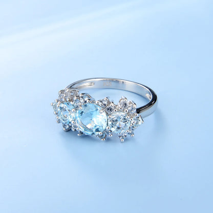 Sterling Silver Vintage Luxury Ring Natural Sky Blue Topaz Birthstone Rings For Women Gift Fine Jewelry