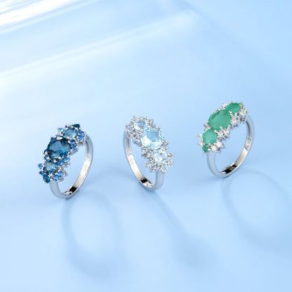 Sterling Silver Vintage Luxury Ring Natural Sky Blue Topaz Birthstone Rings For Women Gift Fine Jewelry