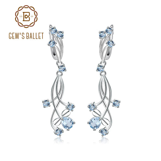 Flower Design 3.89t Natural Sky Blue Topaz Gemstone Drop Earrings For Bridal 925 Sterling Silver Wedding Jewelry