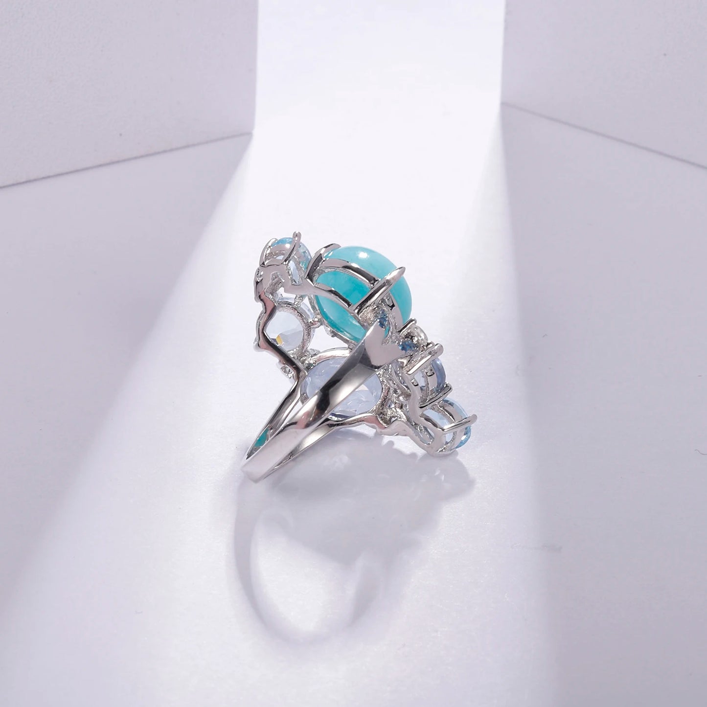 Sterling Silver Statement Rings Natural Amazonyte Blue Topaz Gemstone Candy Ring for Women Fine Jewelry