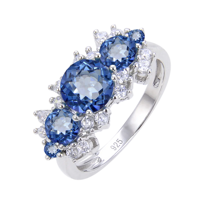 Sterling Silver Vintage Luxury Ring Natural Sky Blue Topaz Birthstone Rings For Women Gift Fine Jewelry