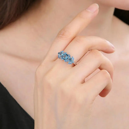 Sterling Silver Vintage Luxury Ring Natural Sky Blue Topaz Birthstone Rings For Women Gift Fine Jewelry