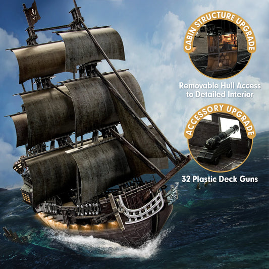 3D Puzzle for Adults LED Pirate Ship, Large Queen Anne's Revenge Desk Puzzles,