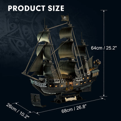 3D Puzzle for Adults LED Pirate Ship, Large Queen Anne's Revenge Desk Puzzles,