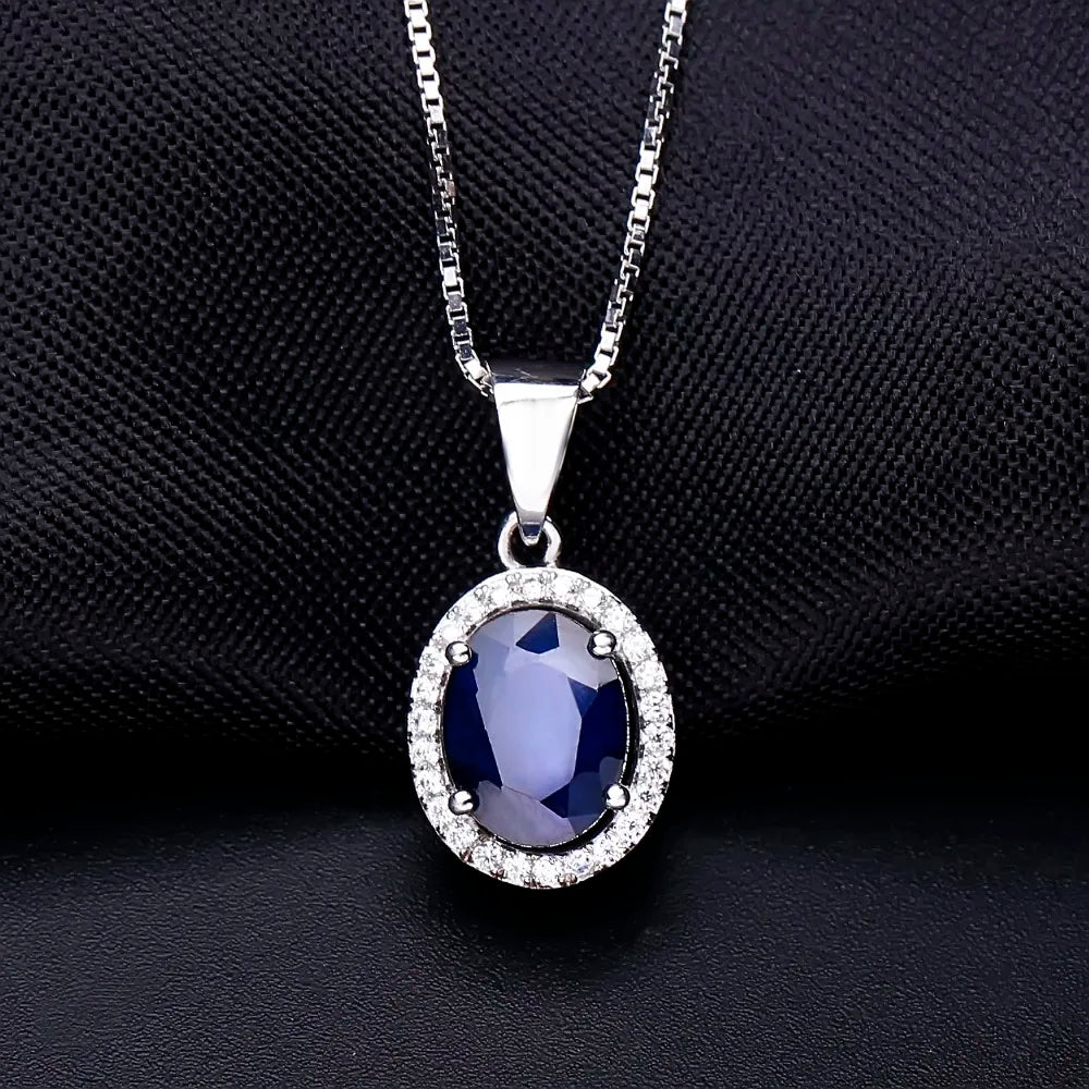 Natural Natural Blue Sapphire Real 585 14K 10K 18K Gold 925 Silver Pendant Necklace For Women Necklace Jewelry