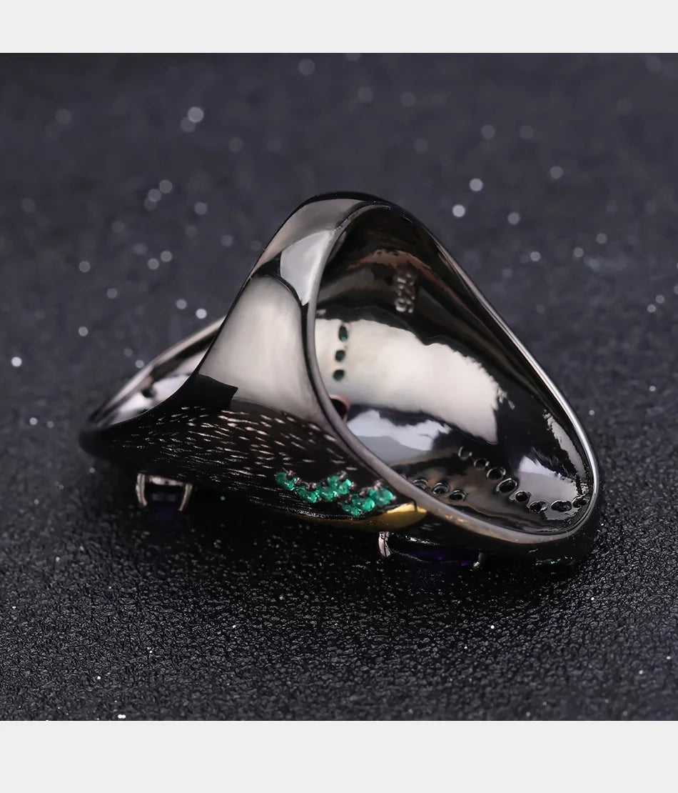 Georgia O'keeffe Leaf Ring 0.80Ct Natural Amethyst 925 Sterling Silver Handmade Finger Rings for Women Bijoux