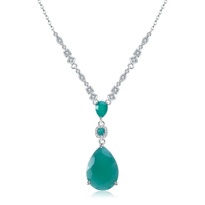 Sterling Silver Vintage Jewelry Natural Green Agate Gemstone Pendant Necklace for Women Wedding Fine Jewelry