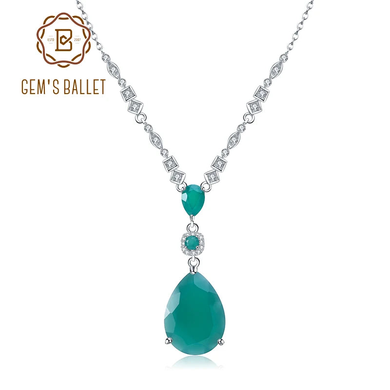 Sterling Silver Vintage Jewelry Natural Green Agate Gemstone Pendant Necklace for Women Wedding Fine Jewelry