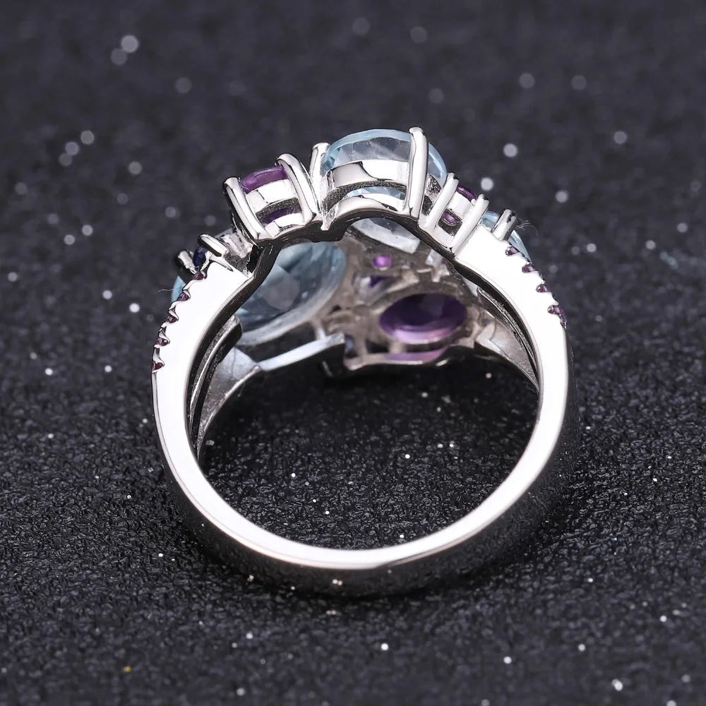 Natural Sky Blue Topaz Amethyst Rings Fine Jewelry 925 Sterling Silver Gemstone Candy Ring for Women Bijoux