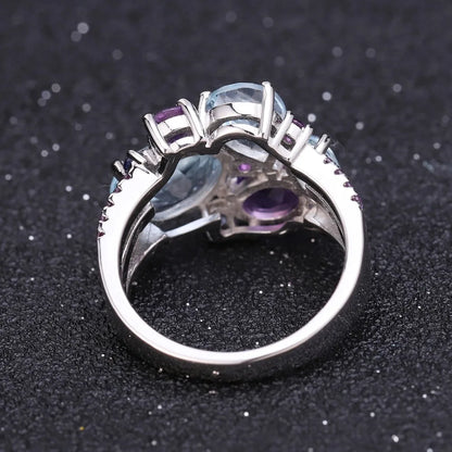 Natural Sky Blue Topaz Amethyst Rings Fine Jewelry 925 Sterling Silver Gemstone Candy Ring for Women Bijoux