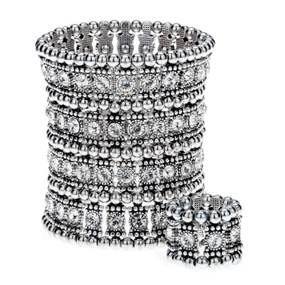 Multilayer stretch cuff bracelet ring sets wedding bridal crystal jewelry women her wife mom girlfriend gifts