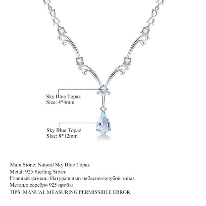 Natural Sky Blue Topaz Gemstone Pendant Necklace for Women Luxury 925 Sterling Silver Vintage Fine Jewelry