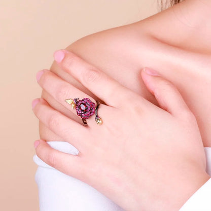 tNatural Rhodolite Garne Rose Flower Ring 95 Sterling Silver Handmade Adjustable Open Ring for Women Bijoux