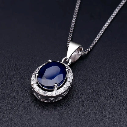 Natural Natural Blue Sapphire Real 585 14K 10K 18K Gold 925 Silver Pendant Necklace For Women Necklace Jewelry