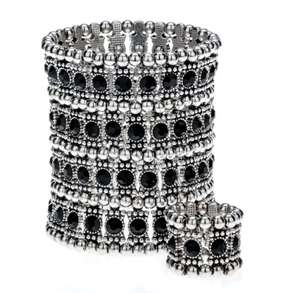 Multilayer stretch cuff bracelet ring sets wedding bridal crystal jewelry women her wife mom girlfriend gifts