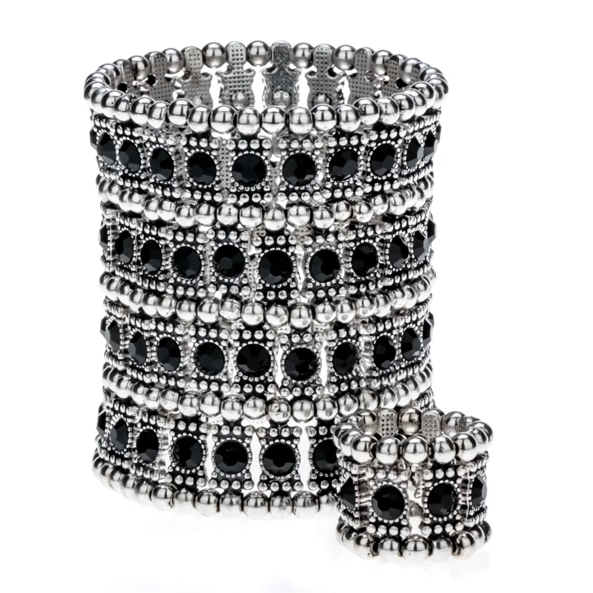 Multilayer stretch cuff bracelet ring sets wedding bridal crystal jewelry women her wife mom girlfriend gifts