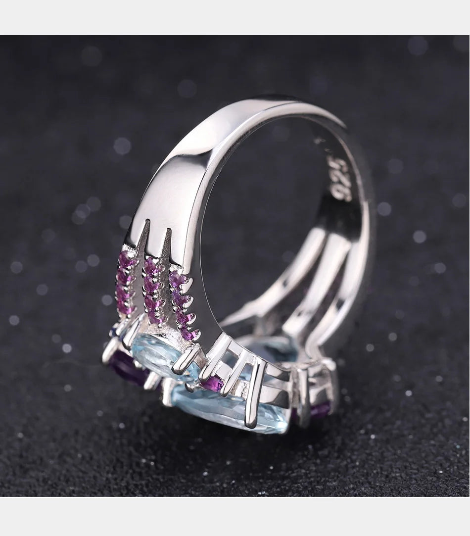 Natural Sky Blue Topaz Amethyst Rings Fine Jewelry 925 Sterling Silver Gemstone Candy Ring for Women Bijoux