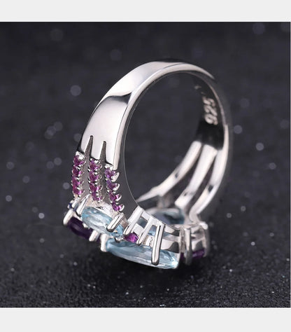 Natural Sky Blue Topaz Amethyst Rings Fine Jewelry 925 Sterling Silver Gemstone Candy Ring for Women Bijoux