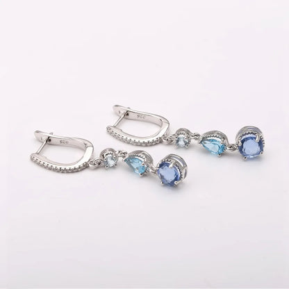 Natural  Color-Change Fluorite Mix Gemstone Drop Earrings 100% Genuine 925 sterling silver Fine Jewelry For Women