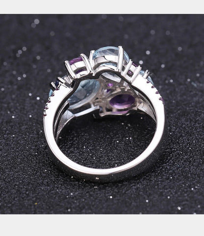 Natural Sky Blue Topaz Amethyst Rings Fine Jewelry 925 Sterling Silver Gemstone Candy Ring for Women Bijoux